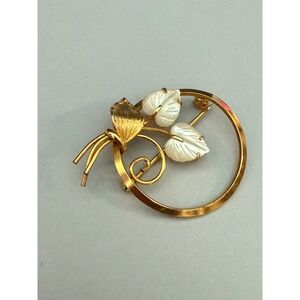 Creed Brooch Pin 1/20 12K Gold Filled Mother of Pearl Leaf